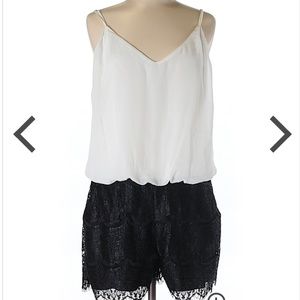 Bisou Bisou Chiffon Lace Romper Black White